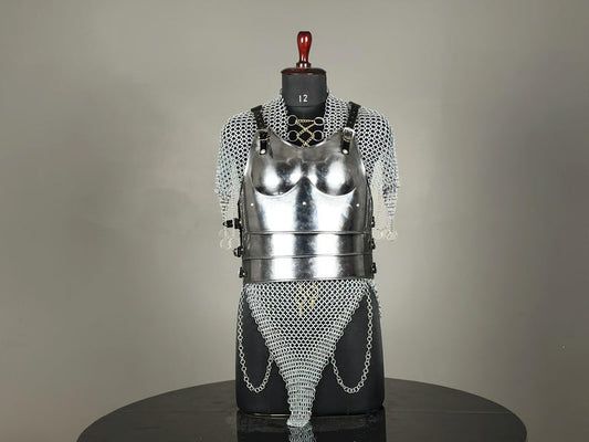 Handmade Brave Lady medieval knight armor wearable steel suit front view