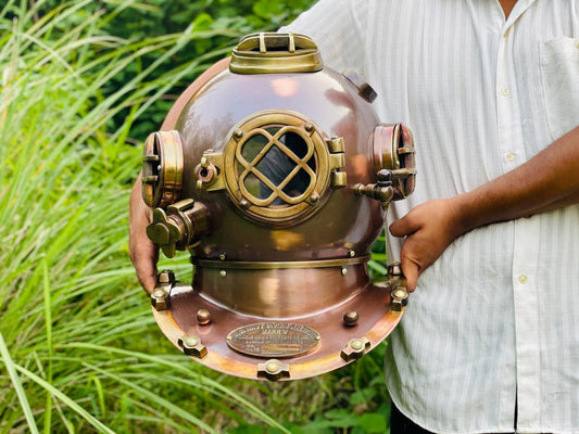 Brown scuba diving helmet inspired by US Navy marine diving helmet