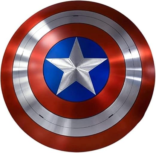 Front view of 22-inch handmade Captain America metal shield with red finish and leather grip

