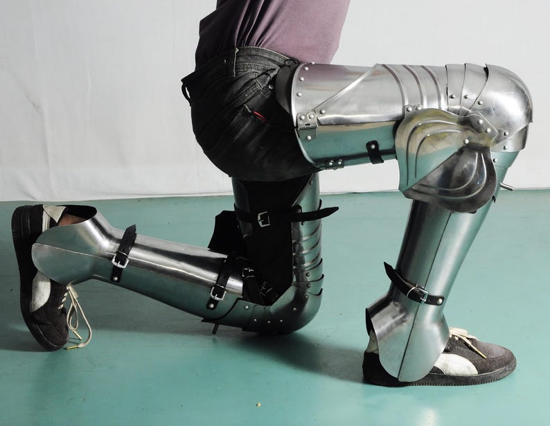 Churburg Style Knight Leg Armor – Rear View for Historical Reenactments & Renaissance Fairs