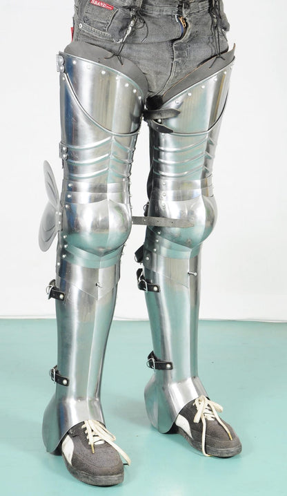 Churburg Style Greaves – Side View of Medieval Full Leg Guard Armor for Reenactment