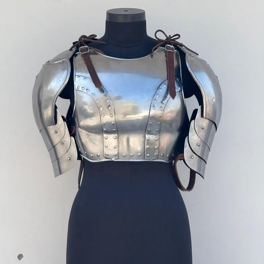Front view of Ciri Witcher Armor Suit - Cuirass, Chest-Back Plates, and Shoulder Pauldrons for LARP Costume
