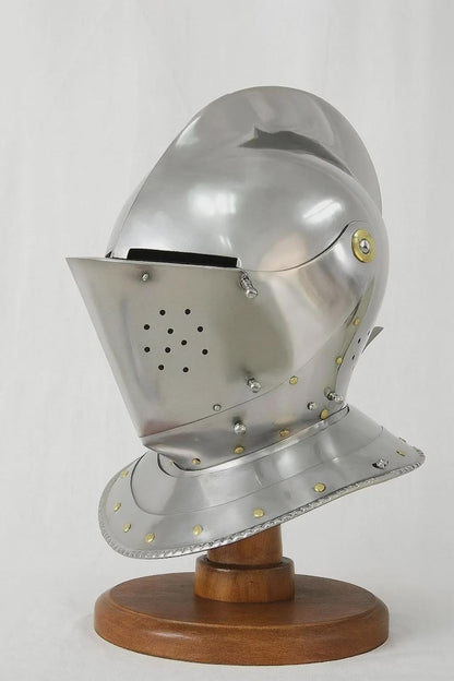Close visor knight helmet with gorget – Handmade steel armor for reenactment