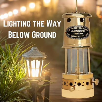 Coal miners safety lamp inspired vintage brass protector oil lamp for collectors