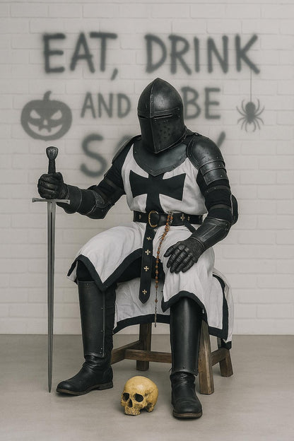 Collectible medieval armor set including leg greaves, perfect for cosplay and historical reenactment