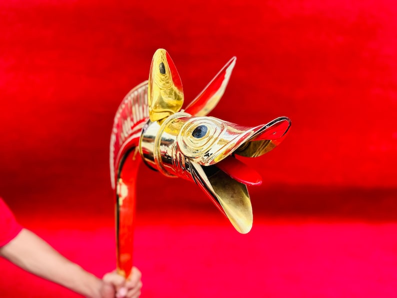 Collector’s display of Celtic Brass Carnyx ancient instrument replica