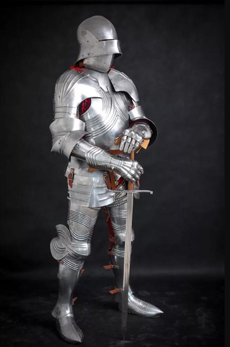 Combat ready medieval steel armor handcrafted for historical reenactment and armored combat