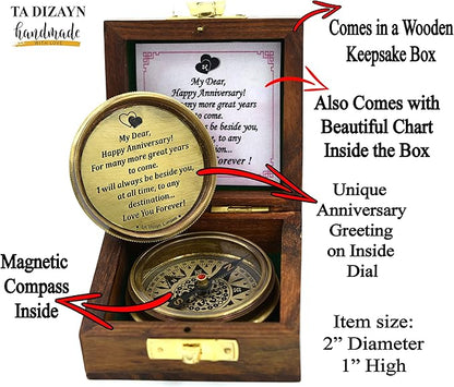 Brass compass with black leather case engraved with Psalm 32:8 - Perfect gift for graduation, baptism, or confirmation

