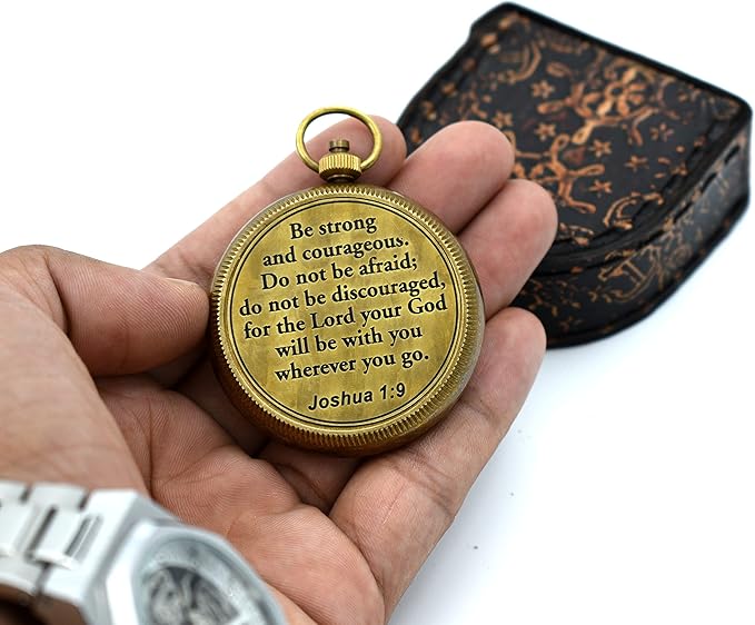 Inspirational brass compass gift suitable for confirmation, baptism, or graduation occasions.

