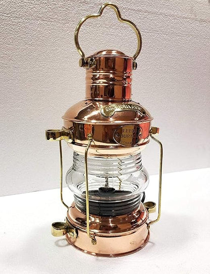 Copper and Brass Maritime Electric Lantern with Glass Globe for Ambient Lighting