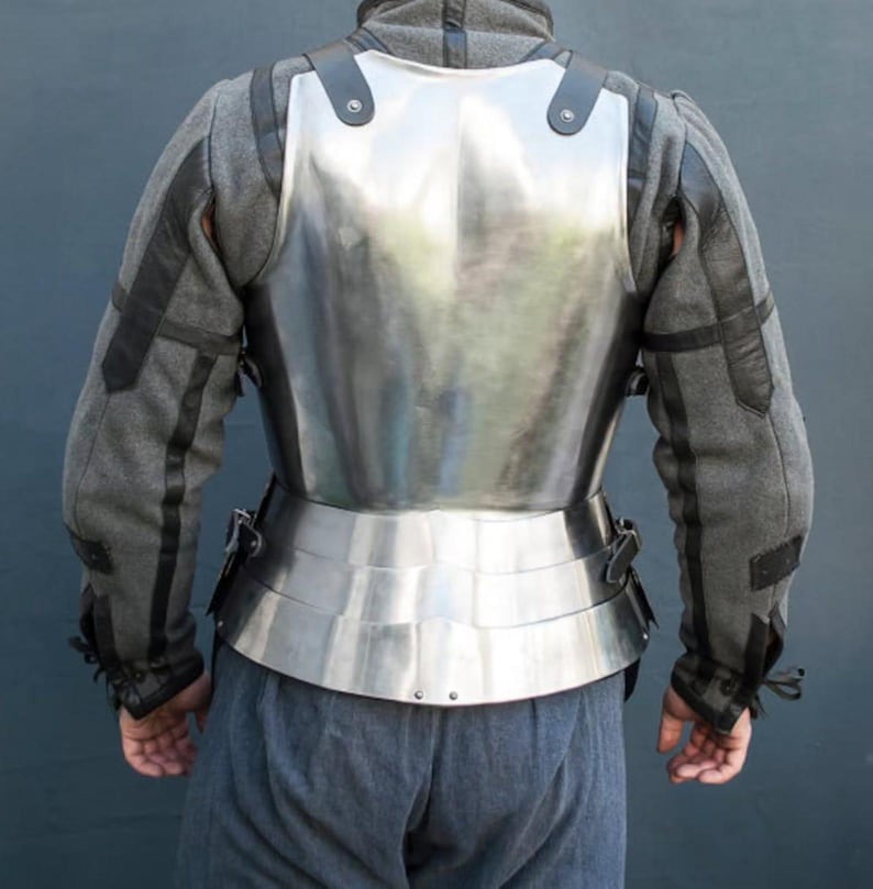 Polished steel chestplate and tassets set used for cosplay armor outfit