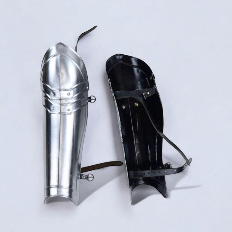 Adjustable cosplay leg armor with customizable fit for reenactment or fairs