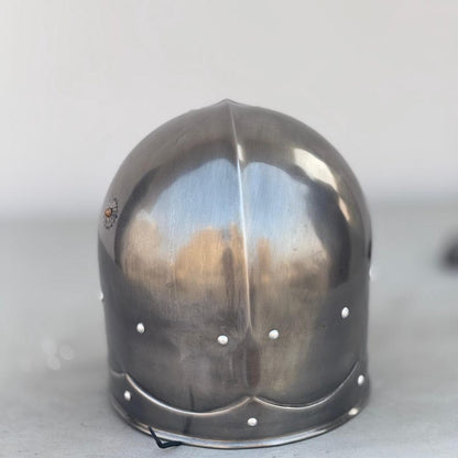 Medieval marauder helmet used as cosplay prop and dark knight armor for roleplay events