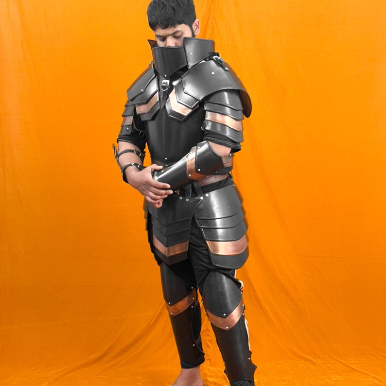 Close-up of Templar Knight gauntlets – detailed cosplay armor for reenactments and collector