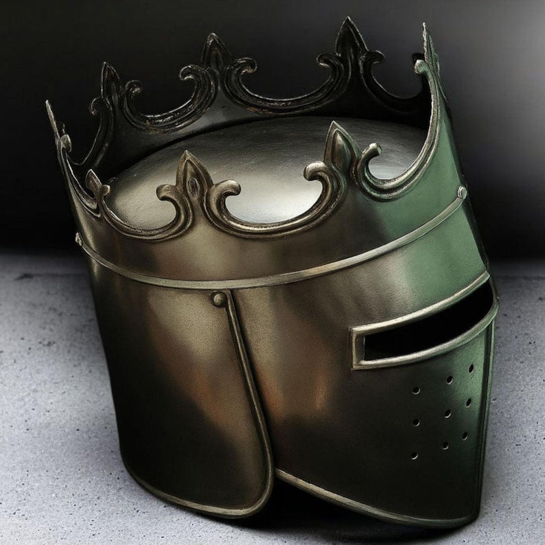 Crown-style helmet with adjustable genuine leather straps for comfortable fit