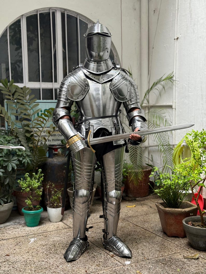 Close-up of crusader armor gauntlets and gorget – ideal for historical reenactments and cosplay