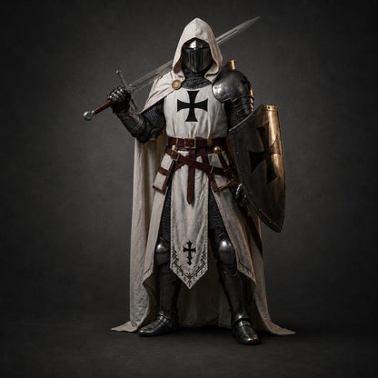 Authentic Crusader armor costume made from polished steel for cosplay and reenactment events