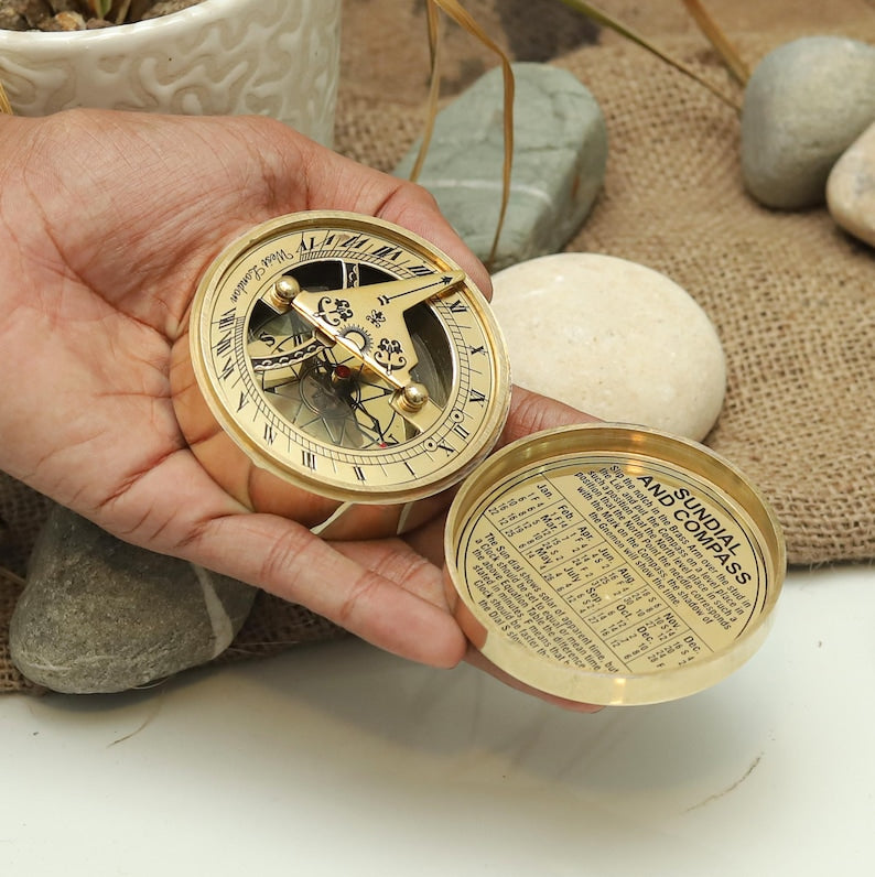 Custom brass compass gift perfect for travel lovers, couples, or anniversary celebrations.