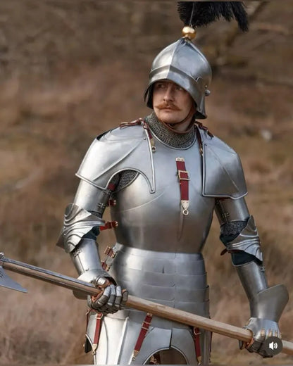 Custom Fit 15th Century Knight Plate Armor Harness Full Suit handcrafted steel medieval armour for historical reenactment and collectors.