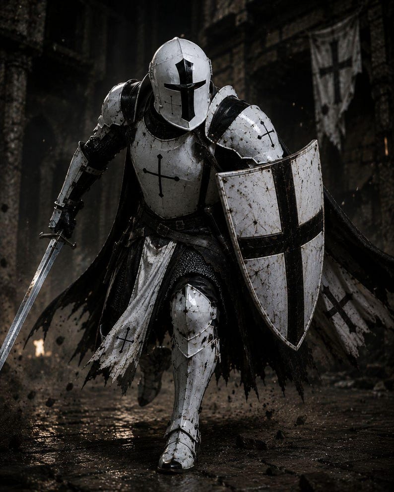 Custom Medieval Armor Set crafted from steel with matching cape and wearable knight costume construction