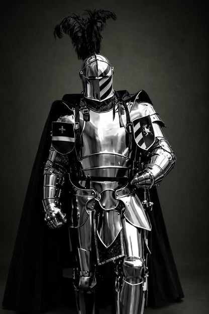 Custom medieval knight armor with Barbuta helmet and adjustable fit for adults