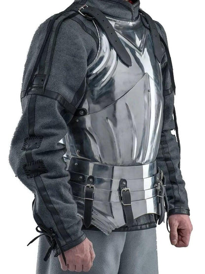 Custom-sized handmade steel half armor chest plate designed for medieval LARP cosplay