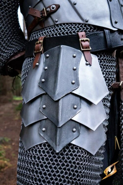 Close-up of Dark Dreki Steel Helmet with rolled edges and medieval finish