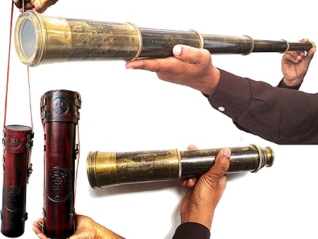 32-inch East India Company brass spyglass with antique finish and handcrafted details