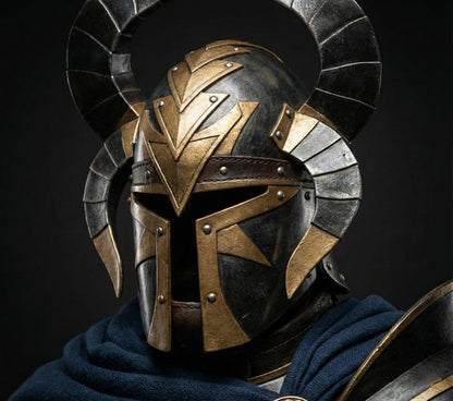 Ebon-Gold Royal Vanguard Armor tassets and gauntlets, perfect for fantasy knight cosplay and roleplay events