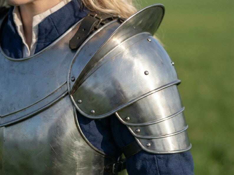 Full Elven Knight Plate Armor cosplay set with silver finish for fantasy roleplay and event costumes