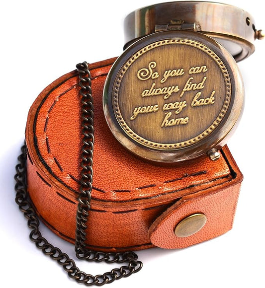 Engraved brass compass 'So You Can Always Find Your Way Back Home' - Romantic gift for him/her

