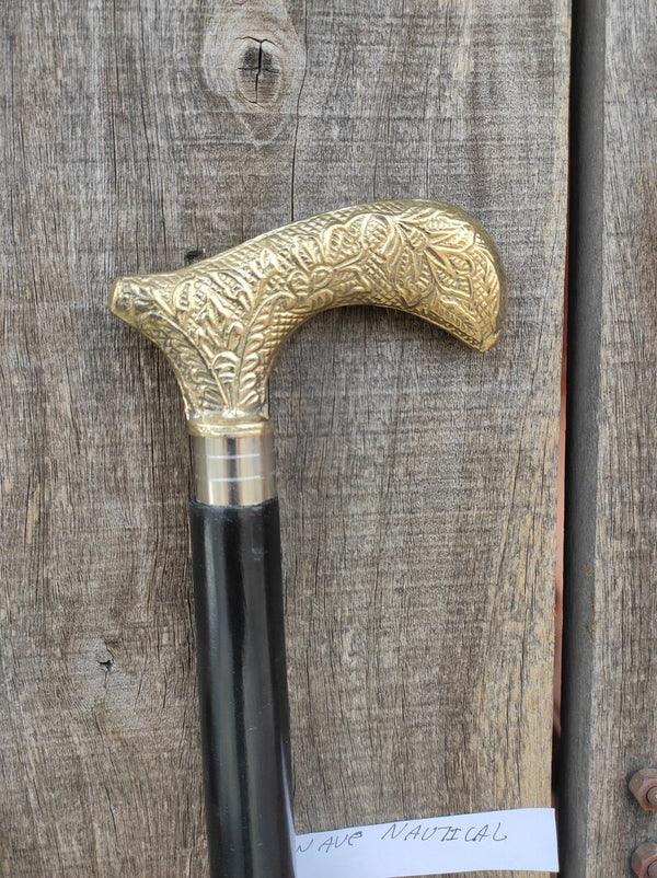 Full view of Engraved Derby Handmade Walking Stick with detailed woodwork