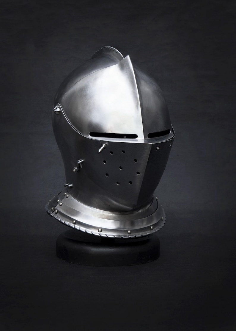 Buy European close helmet medieval steel armor with visored faceplate for LARP cosplay and collectors