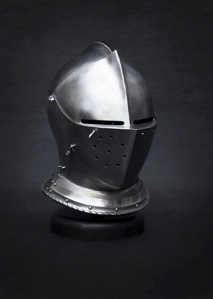 Buy European close helmet medieval steel armor with visored faceplate for LARP cosplay and collectors