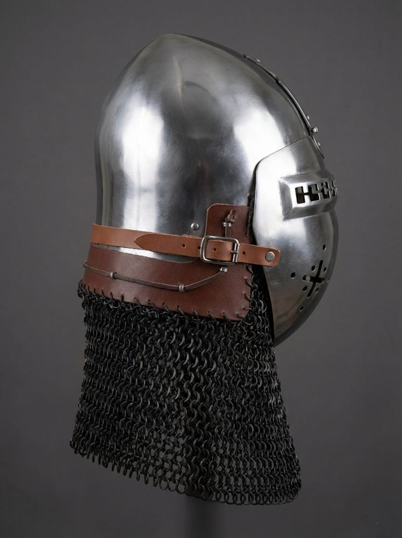 European medieval bascinet helmet replica for collectors and historical display