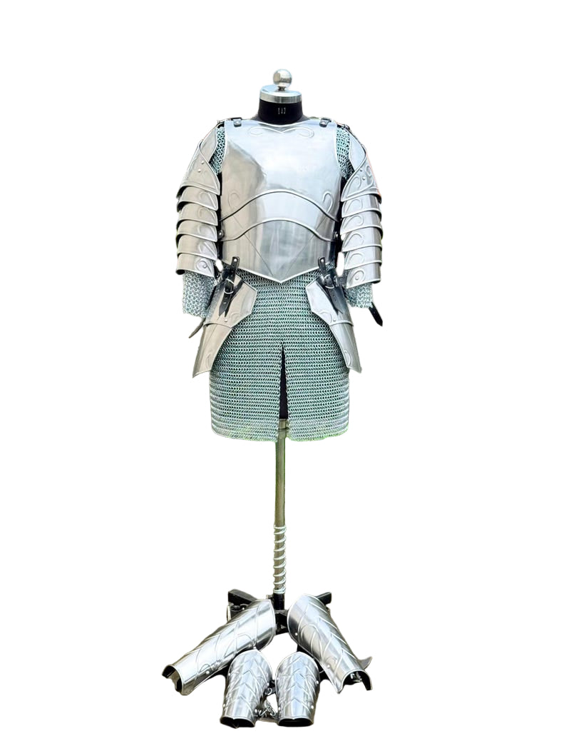 Fantasy cosplay armor bracers and leg greaves from the Epic Elven Queen Armor set for women