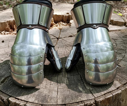 Fantasy Warrior Steel Gauntlets with genuine leather straps offering secure and comfortable fit for LARP events