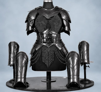 Female Knight Armor Set in handcrafted blackened steel