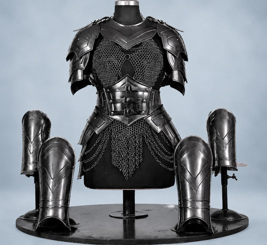Female Knight Armor Set in handcrafted blackened steel