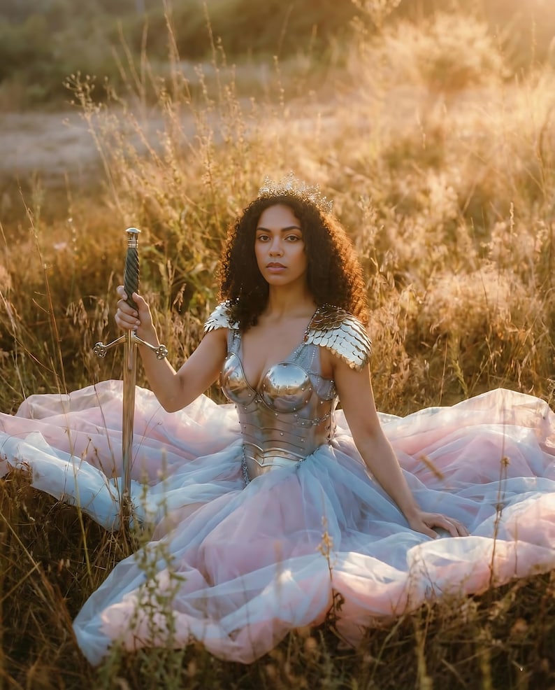 Final Fantasy inspired female knight armor with steel cuirass and stainless scalemail for cosplay and Ren Faire events