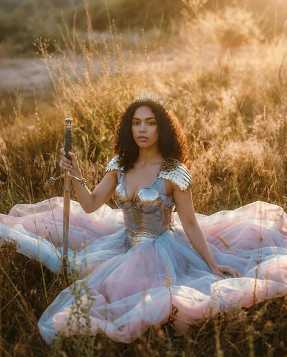 Final Fantasy inspired female knight armor with steel cuirass and stainless scalemail for cosplay and Ren Faire events