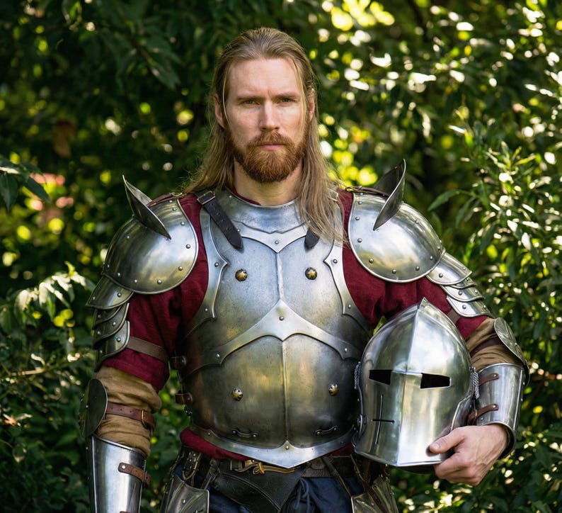 Full Body Barbuta Armor - Front View | Medieval Knight Armor for Cosplay & LARP
