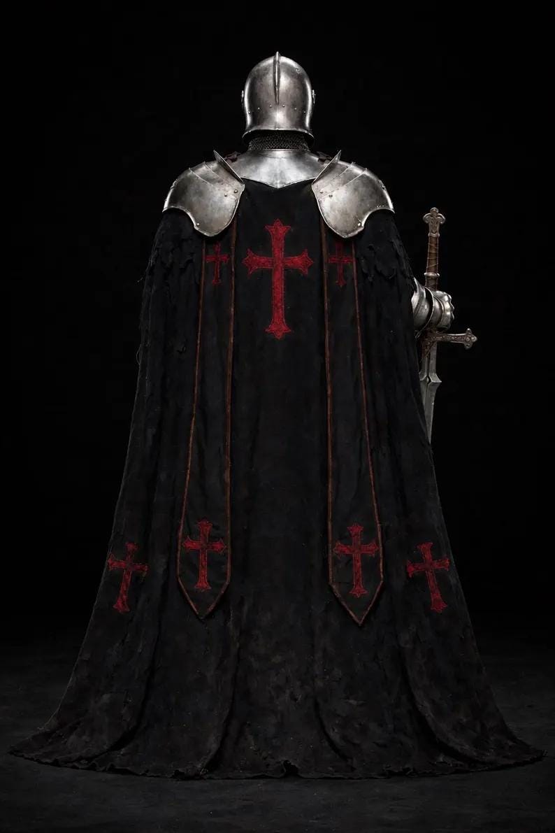 Full Body Barbuta Knight Armor side view Medieval Templar steel suit cosplay costume