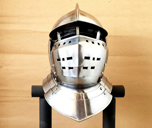 Full Face Visor Armor steel visored helmet front view – Gothic Knight style