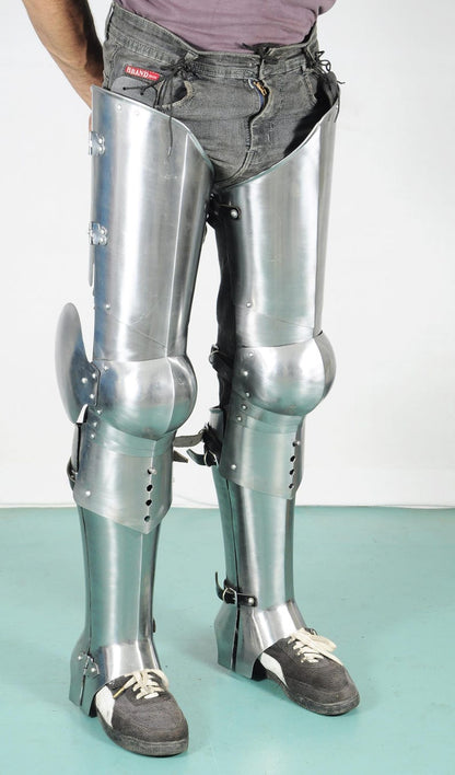 Medieval Full Leg Knight Armor Set with Sabatons – Detailed View for Cosplay and LARP