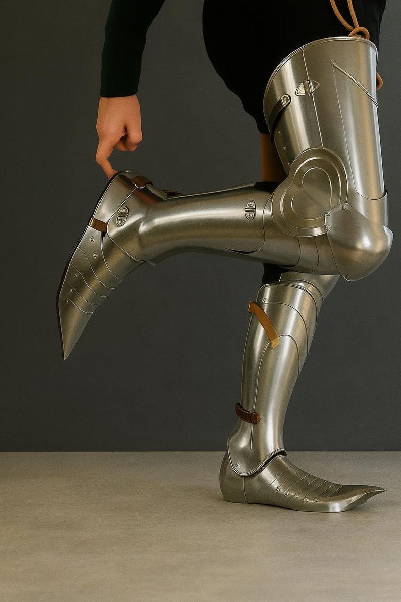Full Medieval Steel Leg Armor with greaves and sabatons for cosplay, reenactments, and display