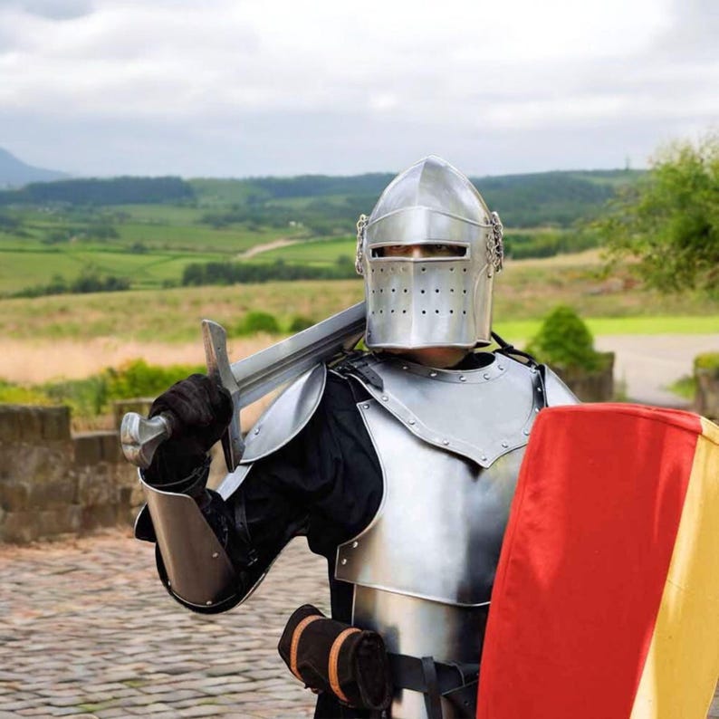 Full Steel Battle Armor helmet included in the medieval knight suit for reenactments