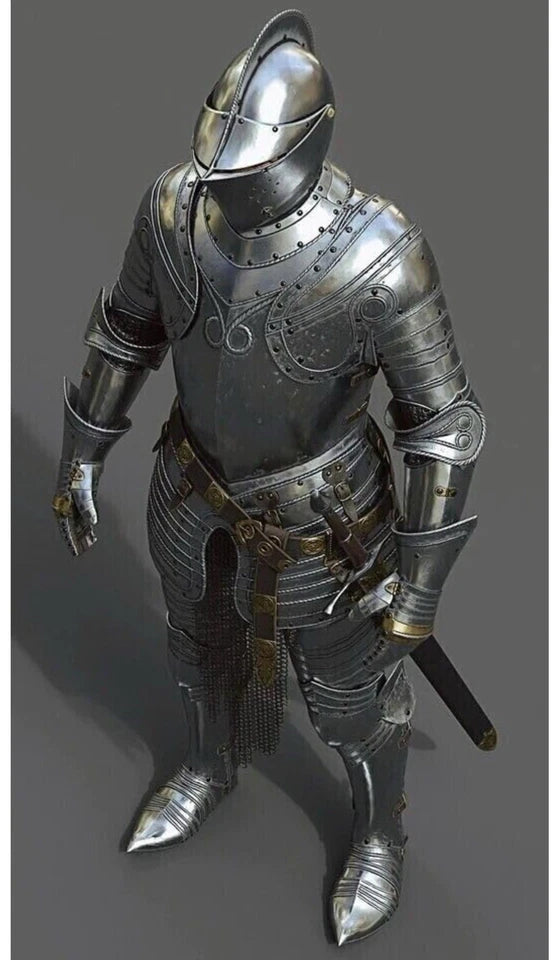 Complete medieval armor suit for LARP, cosplay, and display use