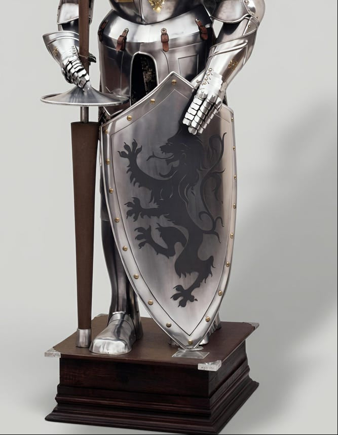 Full suit of armor for home décor, wearable medieval crusader knight armor set with shield and chainmail