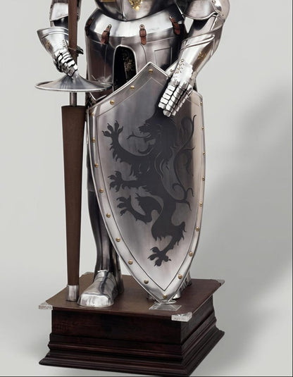 Full suit of armor for home décor, wearable medieval crusader knight armor set with shield and chainmail